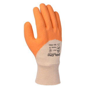 Робочі рукавички DOLONI 4584 з бавовни покриті помаранчевим латексом, 3/4 облив, ребристі, розмір 10